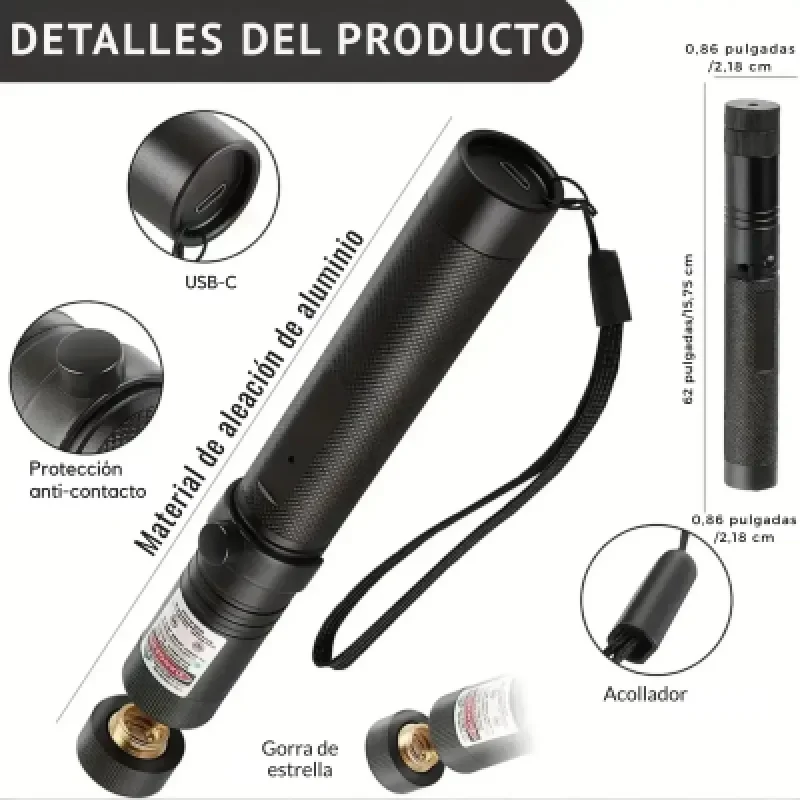 🟢 Puntero Láser Verde 3000M USB-C Cafini CN-303-T