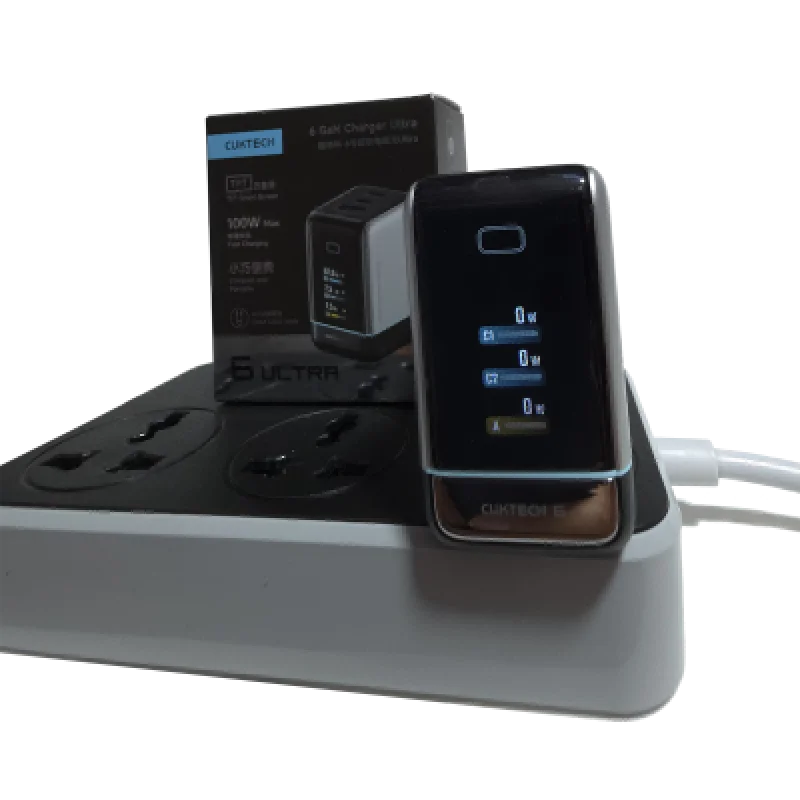 Cargador CUKTECH 100W GaN Ultra 3 Puertos Pantalla Inteligente y Cable