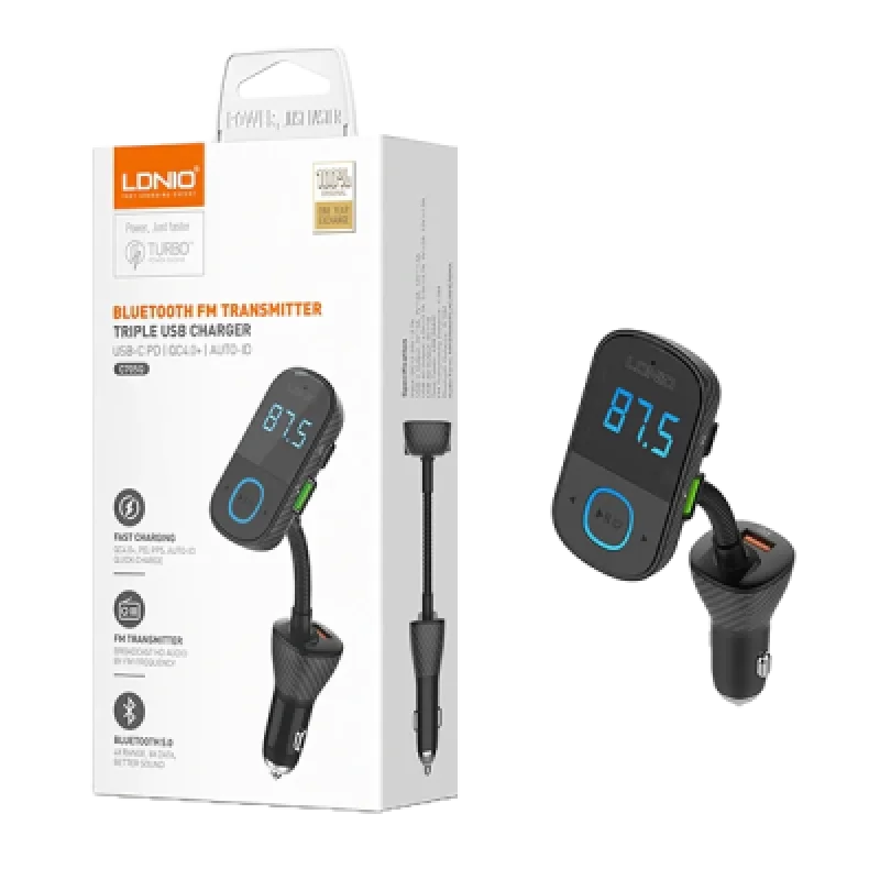 Cargador para Auto LDNIO C705Q 43W con Reproductor Bluetooth | Carga Rápida y de Alta Calidad