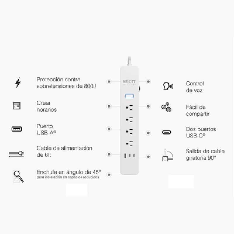 ⚡ Regleta Inteligente Wi-Fi Nexxt NHP-E710 | 4 Tomas + USB