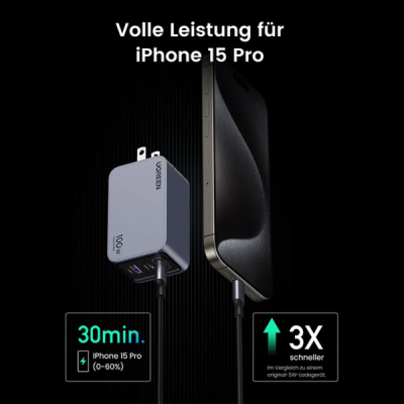 Cargador Rápido UGREEN Nexode Pro 100W 3 Puertos GaN + Cable Tipo C🔋