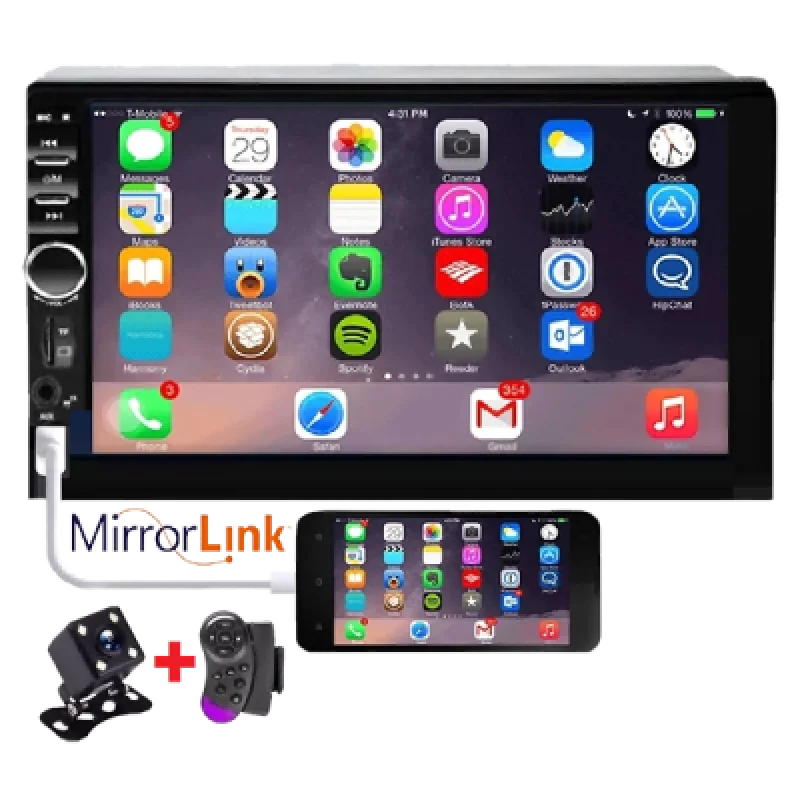 Autoradio 7 Pulgadas 2 Din WinCE con Perilla Cámara Retrovisor Soporte MirrorLink Wifi espejo iPhone y CarPlay | Compatible Android