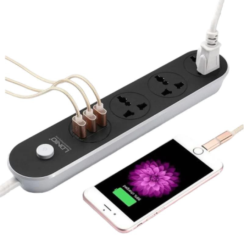 Supresor de Picos LDNIO SC3301 con 3 Tomacorrientes y 3 Puertos USB | Protección y Carga Rápida