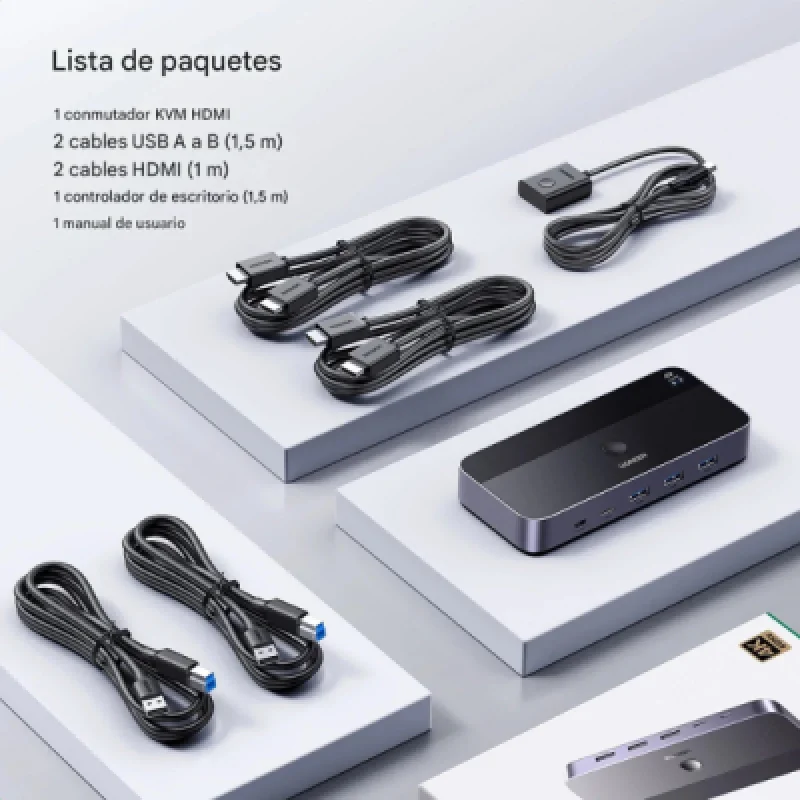 Conmutador Ugreen CM664 HDMI KVM Switch 2 en 1   Negro