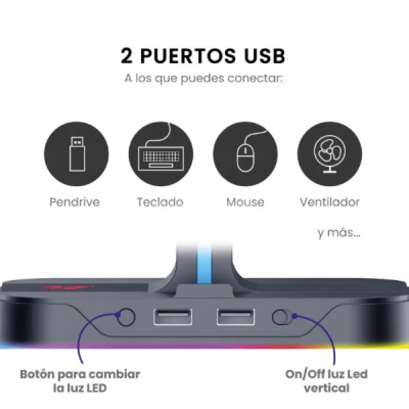 Soporte para auriculares Havit TH650 RGB con doble gancho y 2 puertos USB