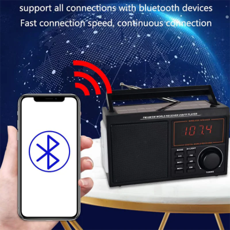 Radio Parlante Cafini CN S5493FM BT Bluetooth con Panel Solar y Linterna LED | Multifuncional y Portátil