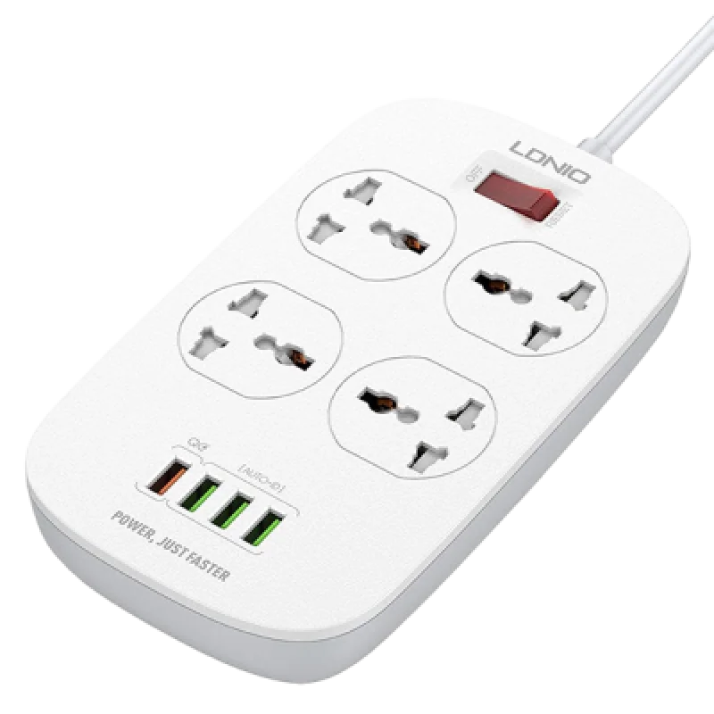 Supresor de Picos LDNIO SC4407 con 4 Tomacorrientes y 4 Puertos USB (Incluye QC 3.0) | Protección y Carga Rápida