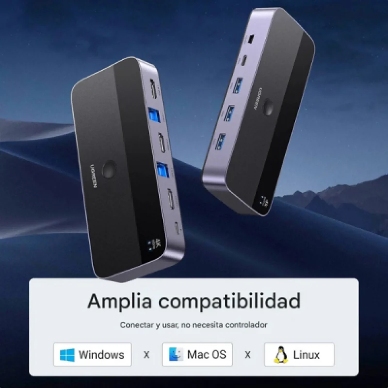 Conmutador Ugreen CM664 HDMI KVM Switch 2 en 1   Negro