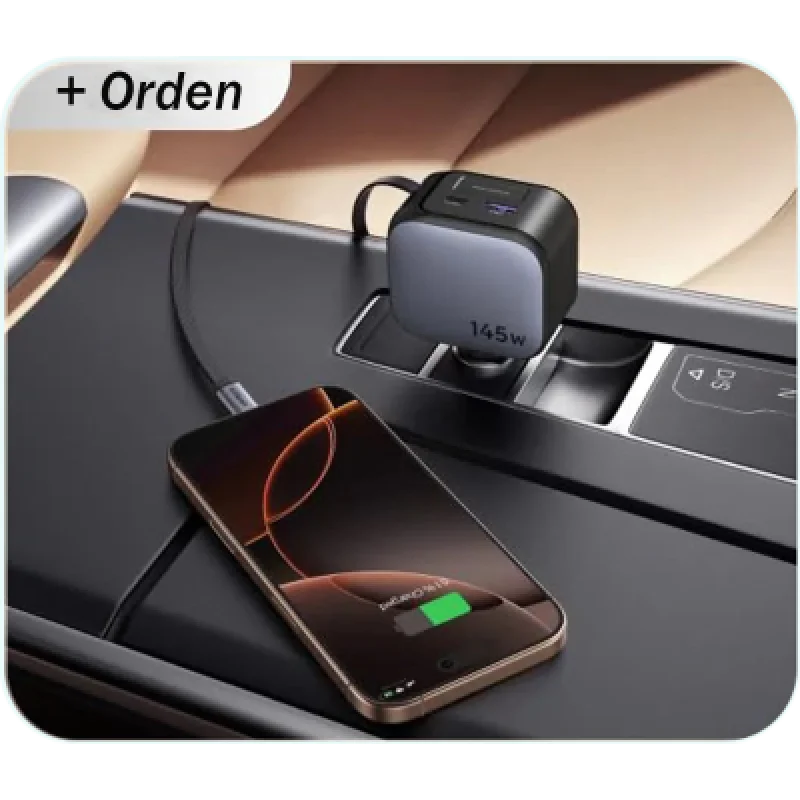 Cargador de Auto UGREEN 145W 4 Puertos USB-C | Cable Retractil