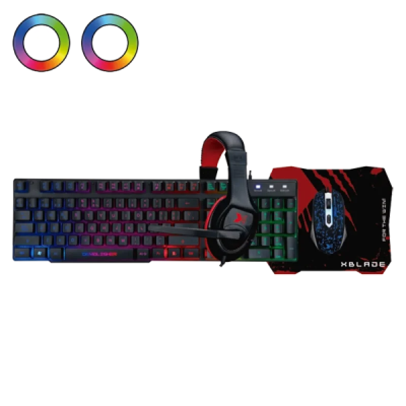 Combo Gamer 4 en 1 XBlade Demolisher GXB KMHP370 | Teclado Mecánico Mouse Gamer Audífono con Micrófono y Mousepad