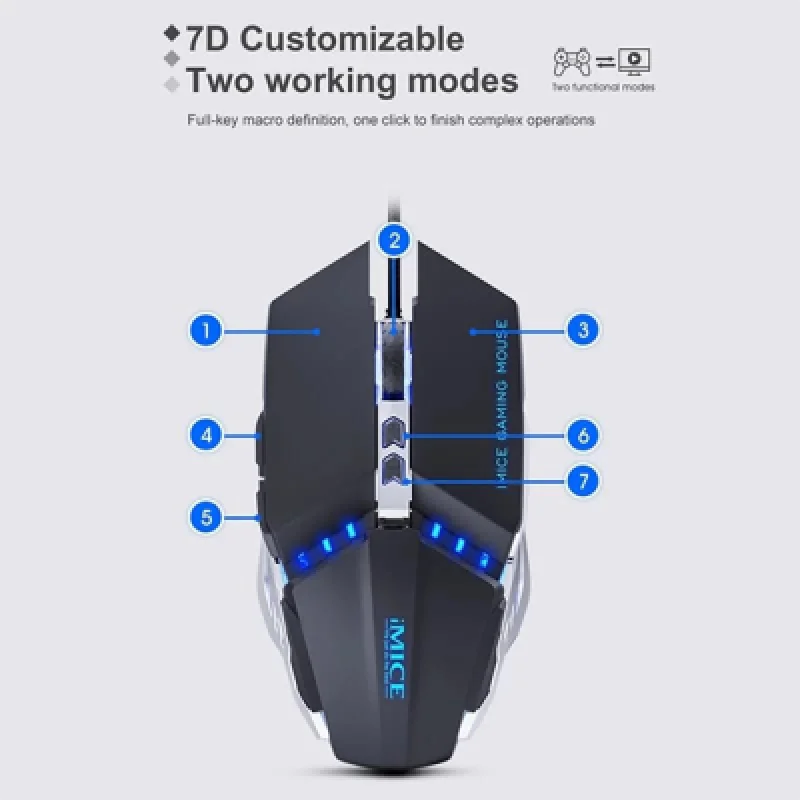 Mouse Gamer iMICE T 80 RGB | Diseño Futurista Alta Sensibilidad y Durabilidad