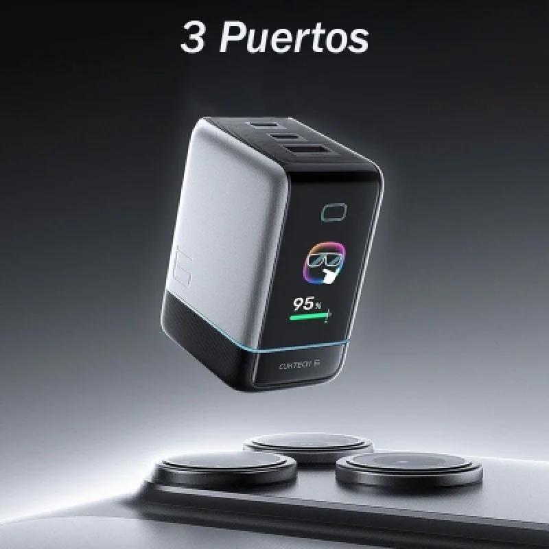 Cargador CUKTECH 100W GaN Ultra 3 Puertos Pantalla Inteligente y Cable