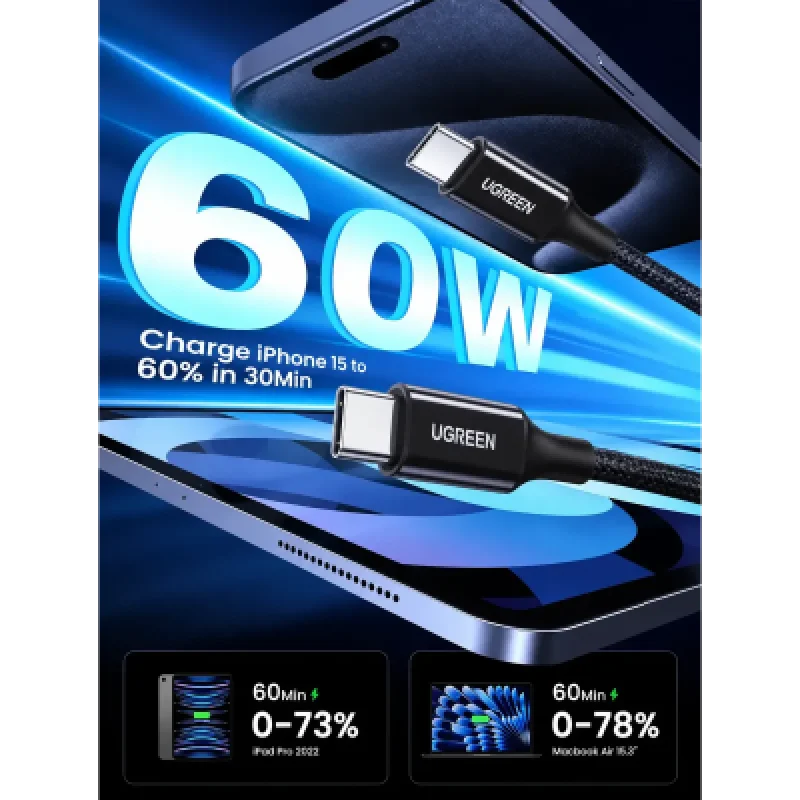 ⚡ Cargador Rápido UGREEN 45W GaN USB-C + Cable USB-C 60W 1m