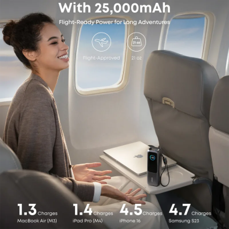 Power Bank Anker 25000mAh 165W Carga Rápida Cable USB-C Integrado