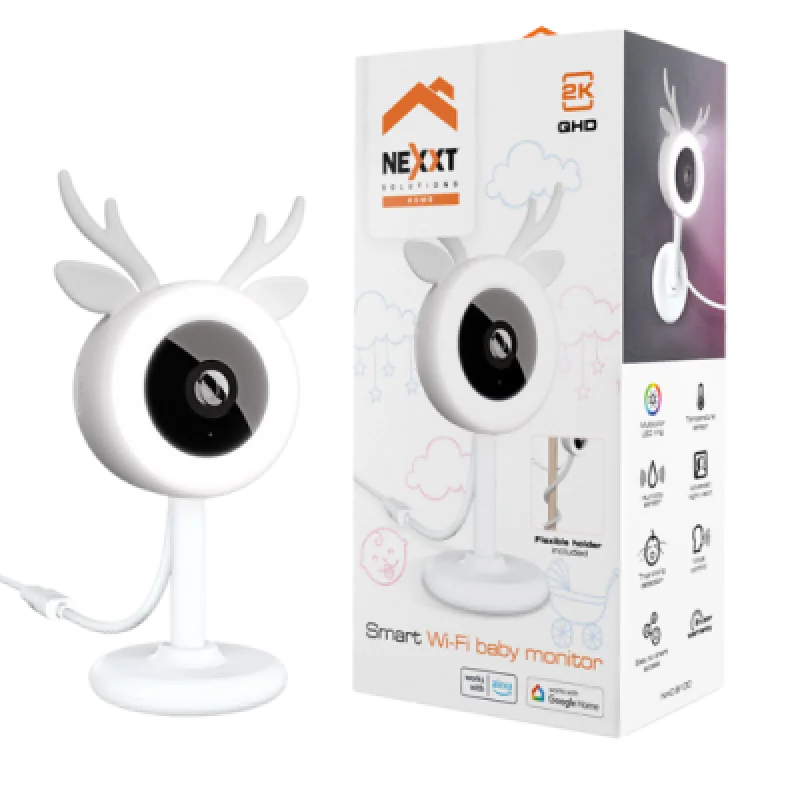 Cámara inteligente para bebé Nexxt 2K con sensor de temperatura y luz RGB
