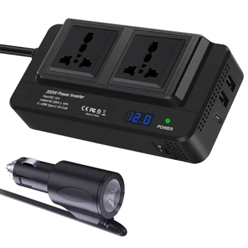 Inversor de Corriente para Coche XO CZ011 200W con Salidas Tipo C y USB | Carga tus Dispositivos en el Auto