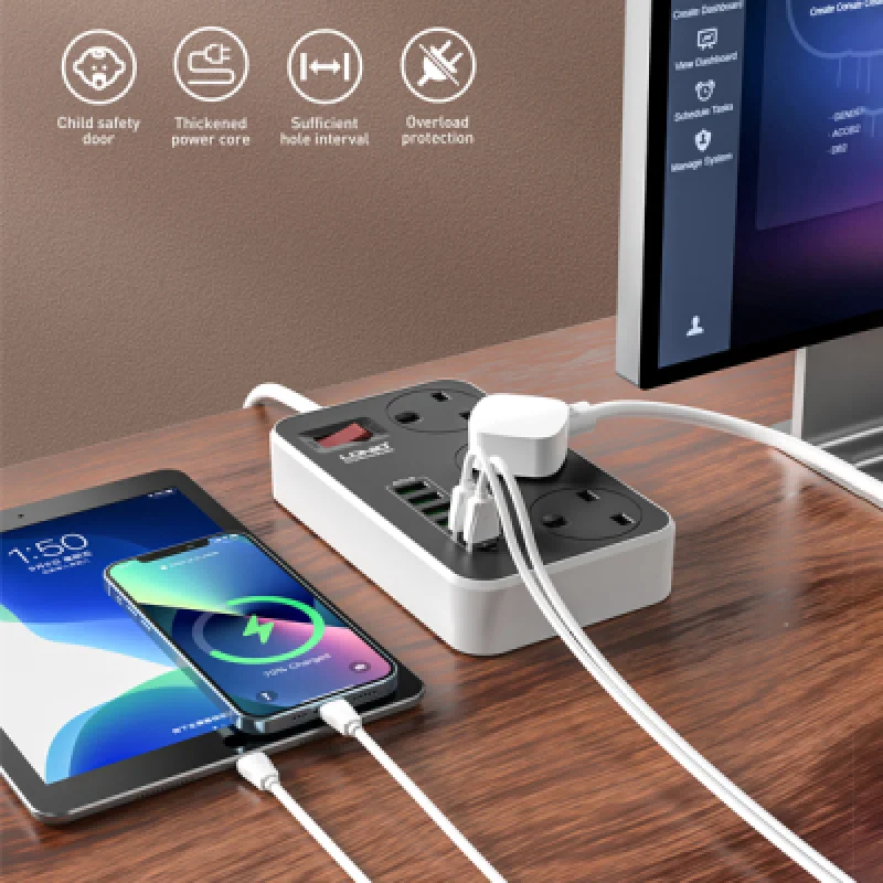 Tomacorriente Múltiple Inteligente con Supresor de Picos LDNIO SK3662 con 3 tomas y 6 Puertos USB