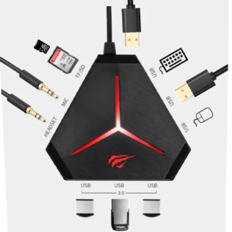 Hub USB Gamenote H95– 6 puertos lector de tarjeta y jack de audio