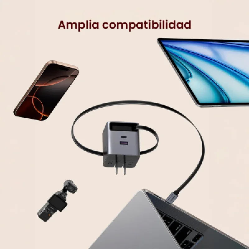 Cargador Pared UGREEN Nexode Pro 65W GaN Cable Retráctil 3 Puertos⚡
