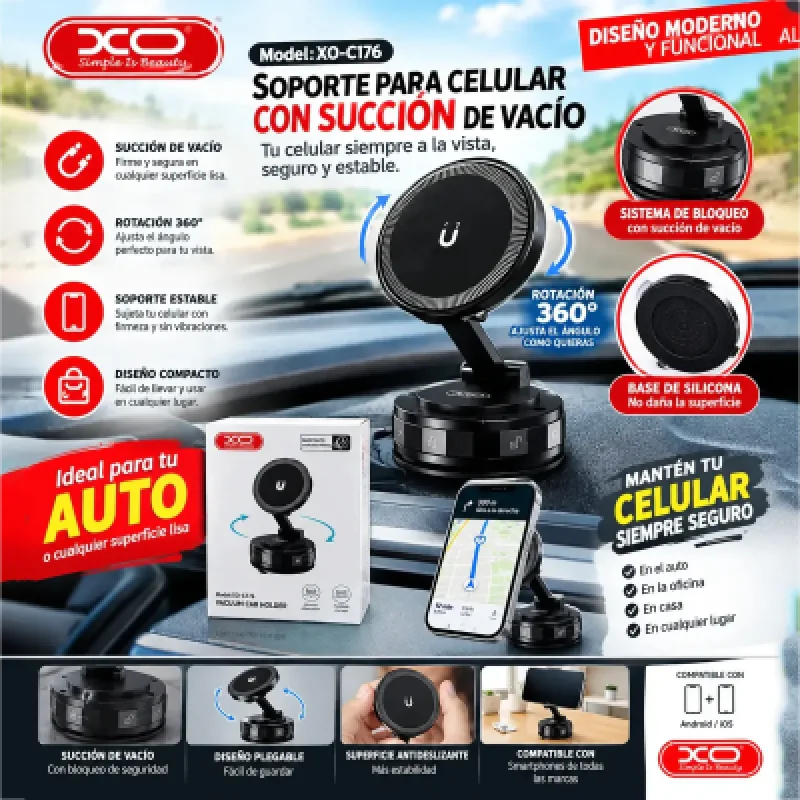 Soporte Magnético para Auto XO-C176 360° con Ventosa 🚗📱