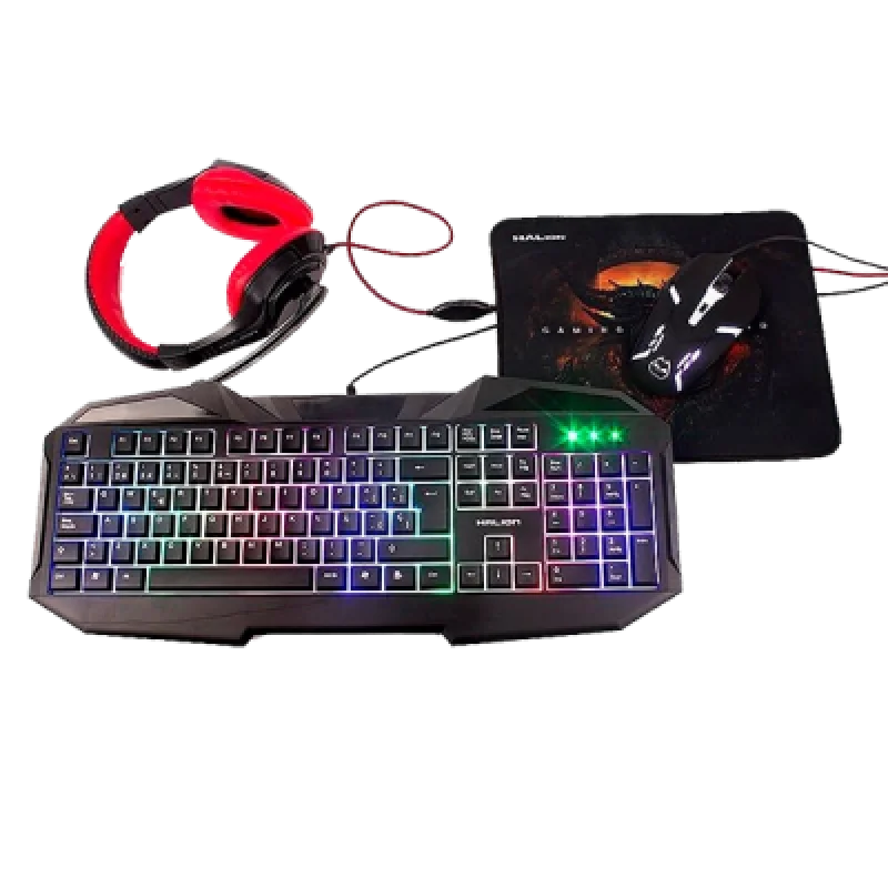 Combo Gamer Halion 4 en 1 HA 403C | Teclado Mecánico Mouse Audífono y Mousepad para PC
