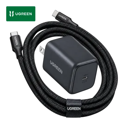 Cargador Rápido UGREEN 45W GaN USB-C + Cable USB-C 60W 1m ⚡