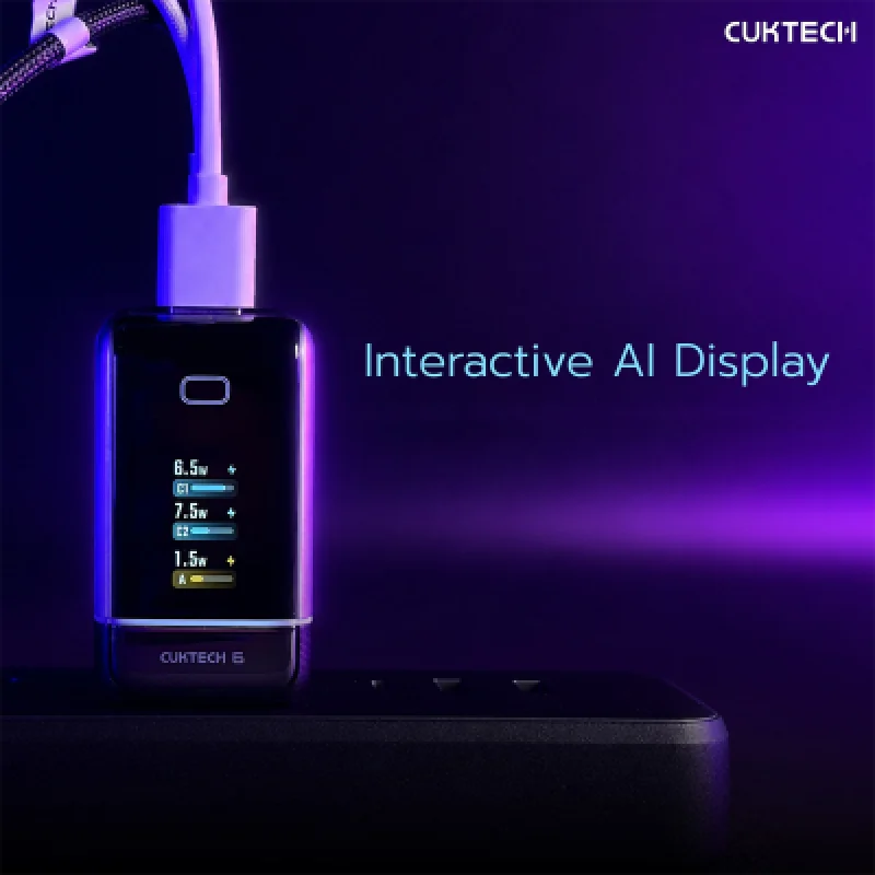 Cargador CUKTECH 100W GaN Ultra 3 Puertos Pantalla Inteligente y Cable
