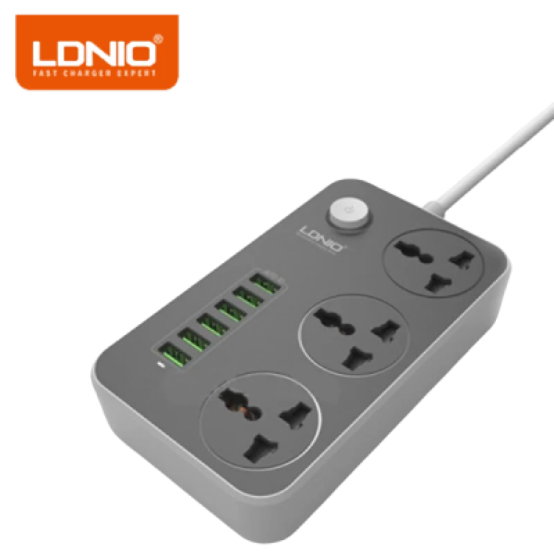 Tomacorriente Múltiple Inteligente con Supresor de Picos LDNIO SK3662 con 3 tomas y 6 Puertos USB