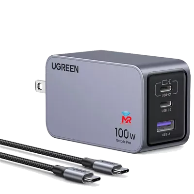 Cargador Rápido UGREEN Nexode Pro 100W + Cable Tipo C 1.5m | 3 Puertos GaN 🔋