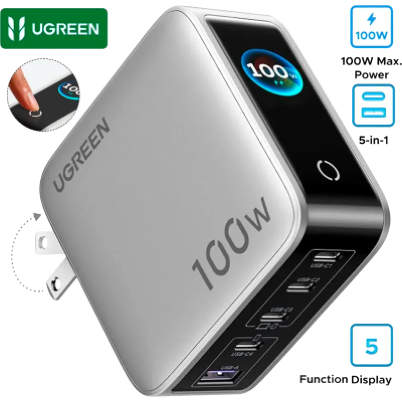 Cargador Ugreen 100W GaN X773 Nexode Pro 5 Puertos | Rápido y Potente⚡