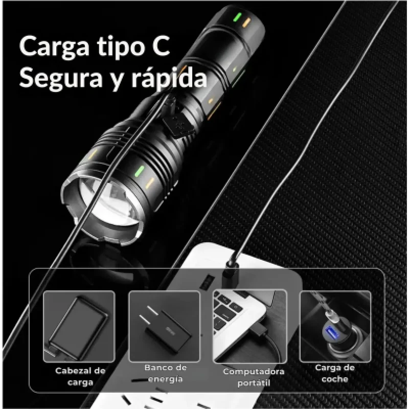Linterna Potente 3000m Alcance USB-C y Función Power Bank 5000 lumenes