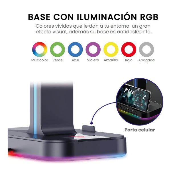 Soporte para auriculares Havit TH650 RGB con doble gancho y 2 puertos USB