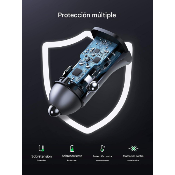 Cargador de Auto UGREEN 30W Dual USB-A + USB-C
