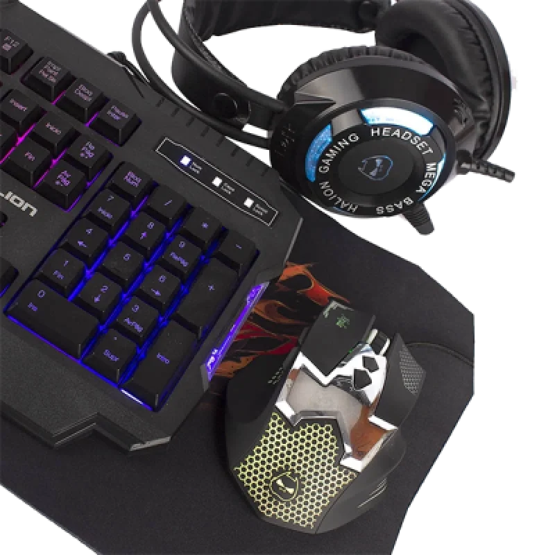 Combo Gamer Halion 4 en 1 HA 870C | Teclado Mecánico Mouse Audífono y Mousepad