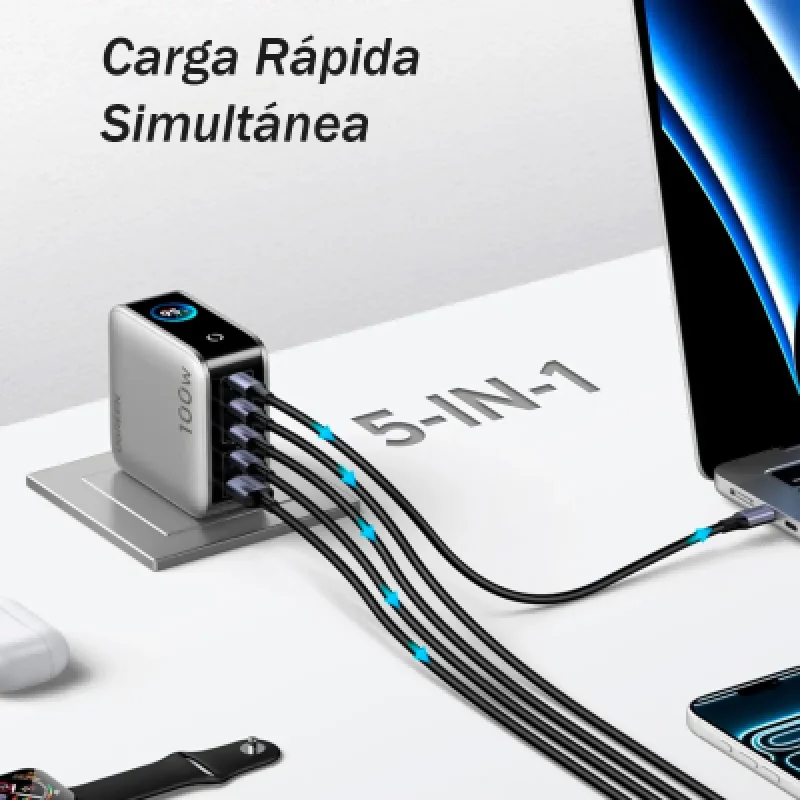 Cargador Ugreen 100W GaN X773 Nexode Pro 5 Puertos | Rápido y Potente⚡