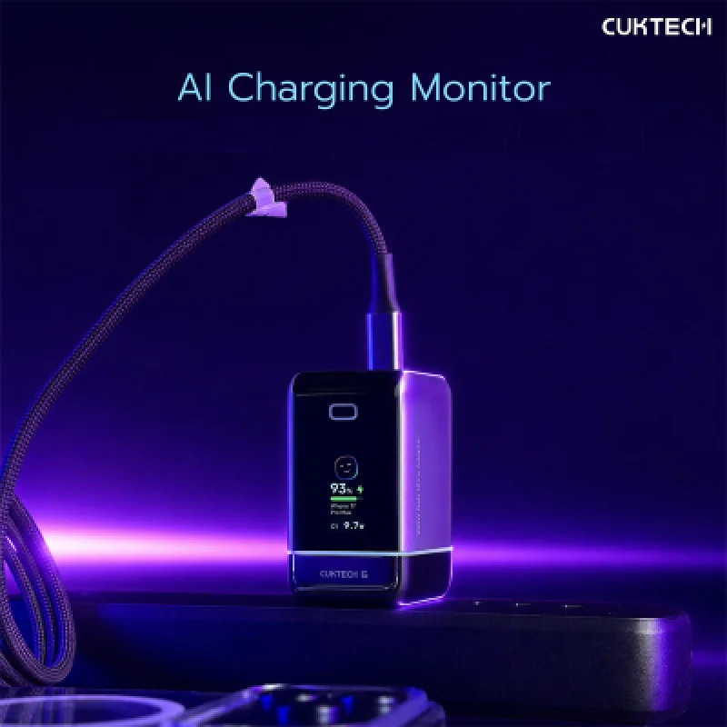 Cargador CUKTECH 100W GaN Ultra 3 Puertos Pantalla Inteligente y Cable