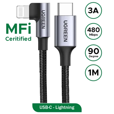 🔥 Cable UGREEN USB-C a Lightning de 90 Grados MFi 1m Carga Rápida US305
