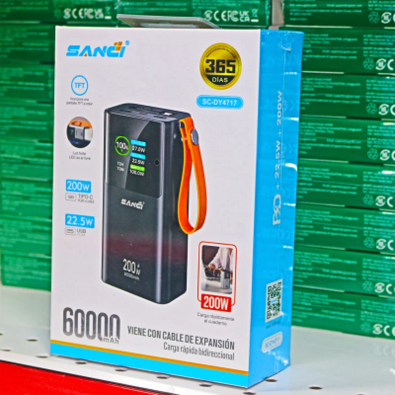 Power Bank SANCI 60000mAh 200W | Carga Laptop y Celular, con Cable⚡