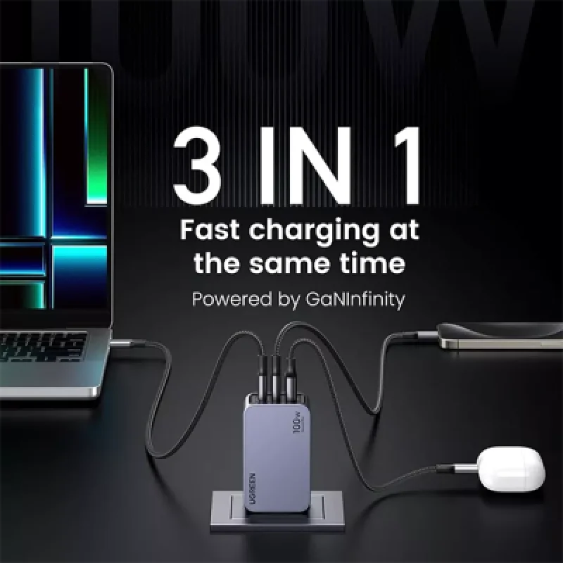Cargador Rápido UGREEN Nexode Pro 100W 3 Puertos GaN + Cable Tipo C🔋