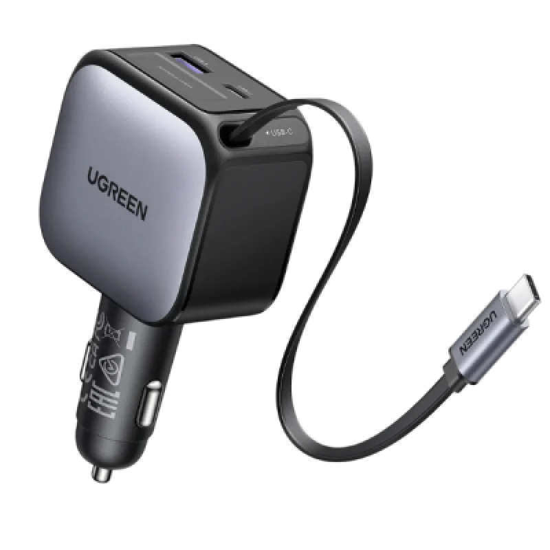 Cargador de coche UGREEN EC603 90W con cable retráctil