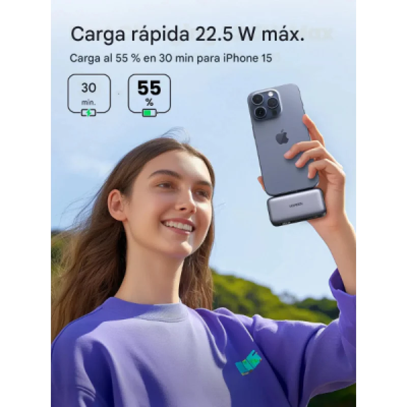 Power Bank UGREEN PB503 5000 mAh con carga rápida 20 W y conector USB‑C integrado