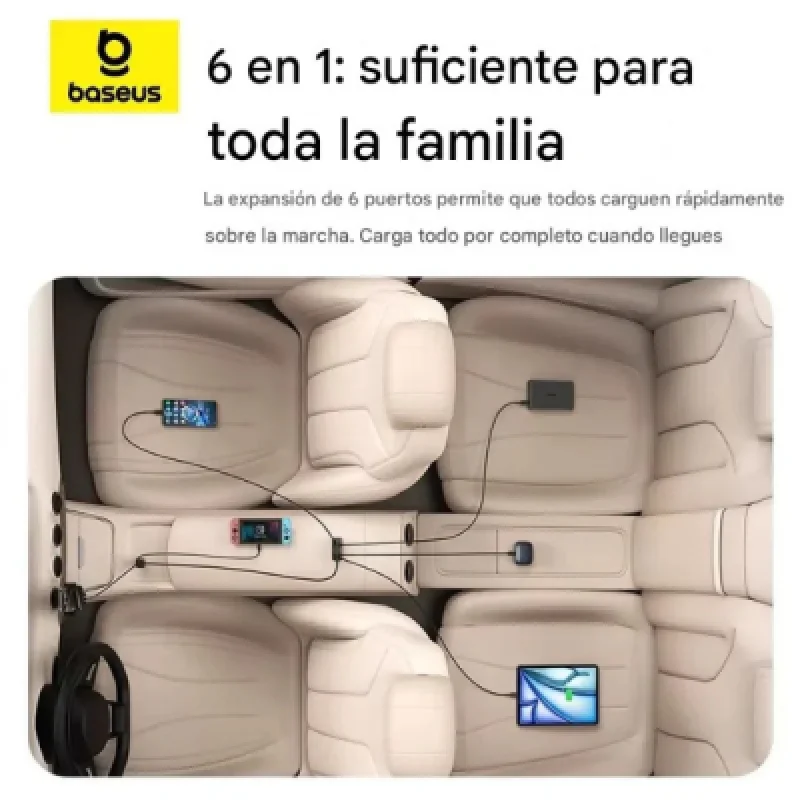 Baseus BackseatPal L1 – Cargador de Auto 3×USB A + 3×USB C 110 W