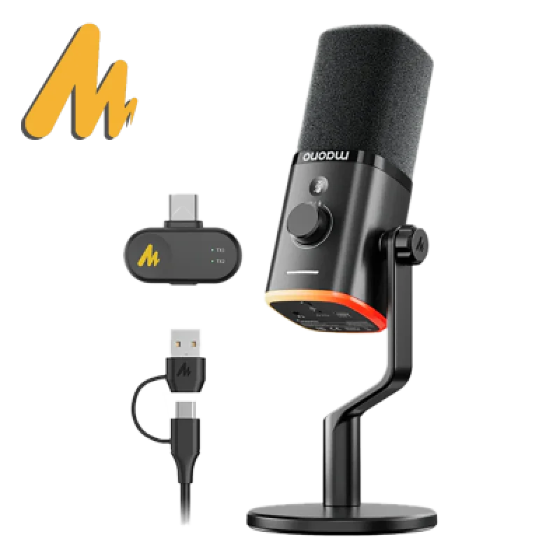 Micrófonos Maono PD100W Inalámbrico RGB USB Podcast Gaming
