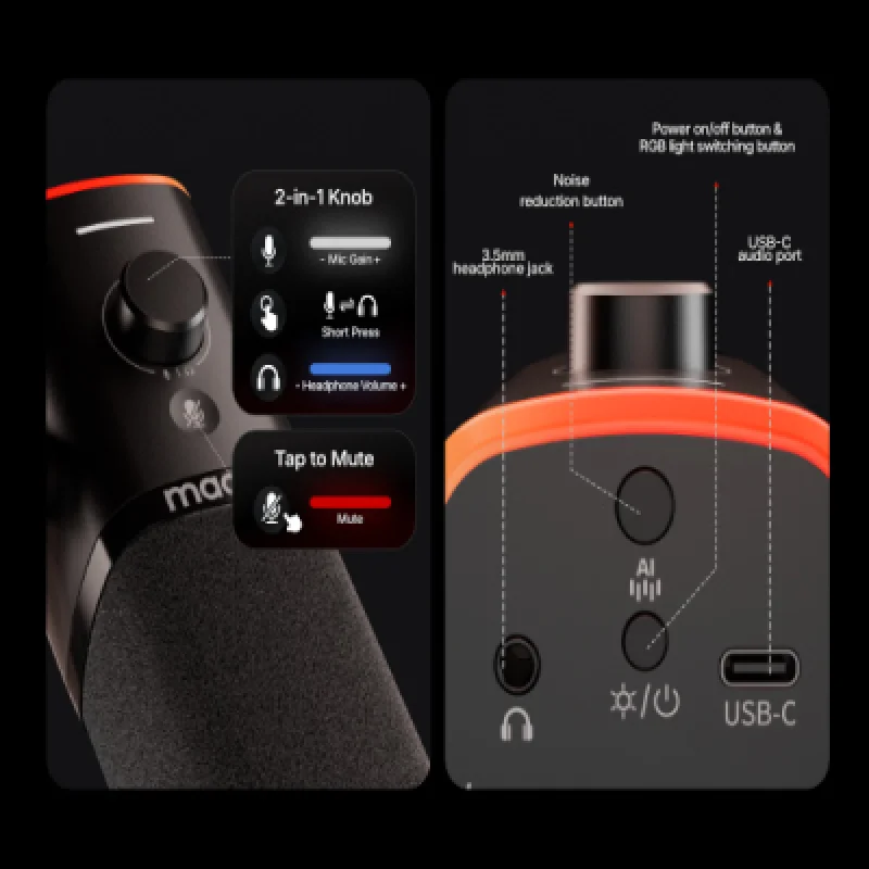 Microfono inalámbrico  maono pd100w rgb  profesional  podcast 