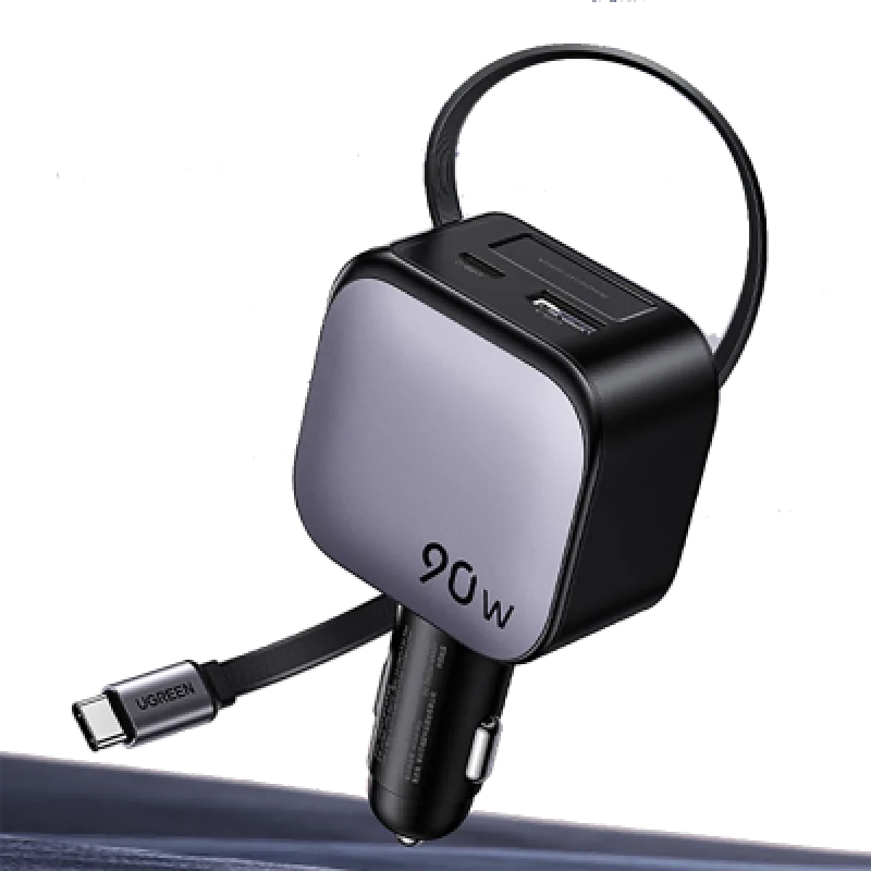 Cargador de coche UGREEN EC603 90W con cable retráctil | Carga Rápida