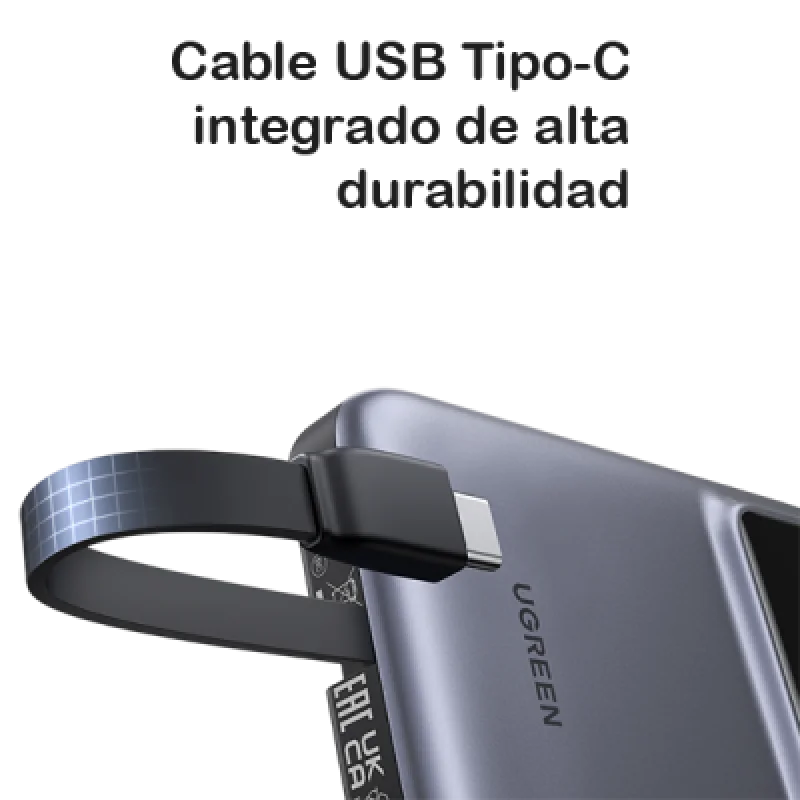 Cargador Portátil Ugreen 10000mAh 30W con Cable USB C🔋 Pantalla TFT ⚡Compacto y Rápido para iPhone y Android