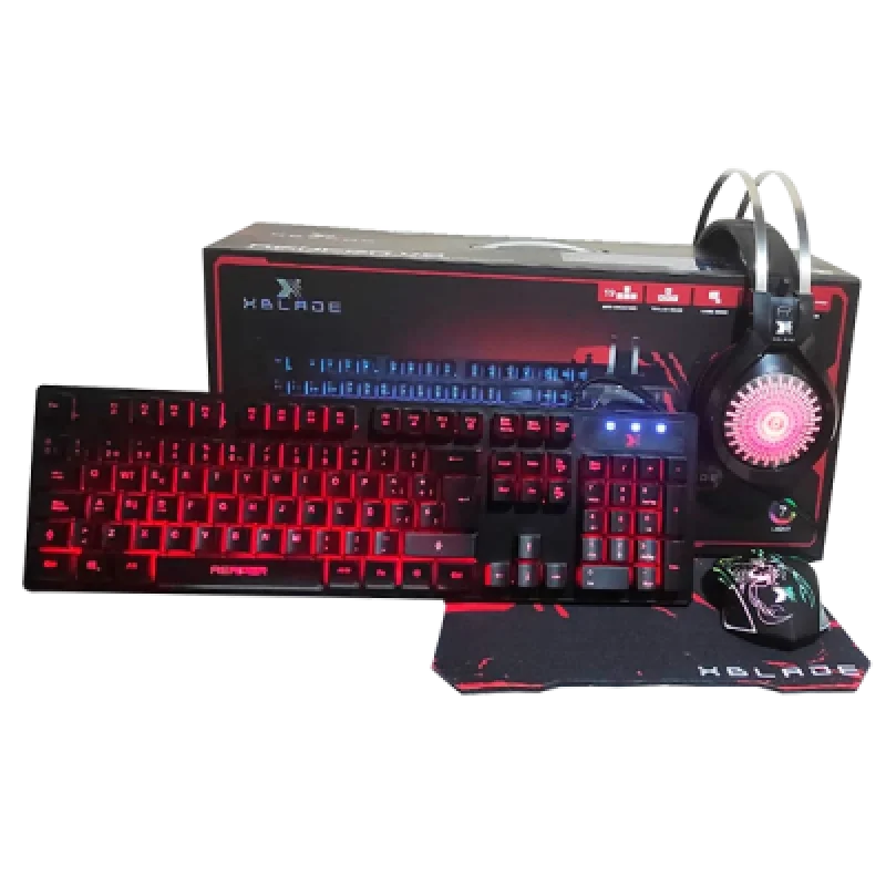 Combo Gamer 4 en 1 XBlade Reaper | Teclado Mecánico Mouse Gamer Audífono con Micrófono y Mousepad