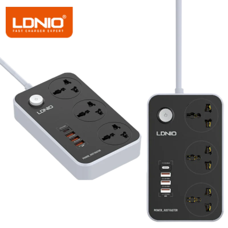 Supresor de Picos LDNIO SC3412 con 3 Tomacorrientes y 4 puertos usb | Protección y Carga Rápida