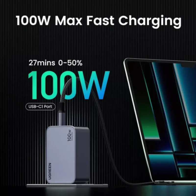 Cargador Rápido UGREEN Nexode Pro 100W 3 Puertos GaN + Cable Tipo C🔋