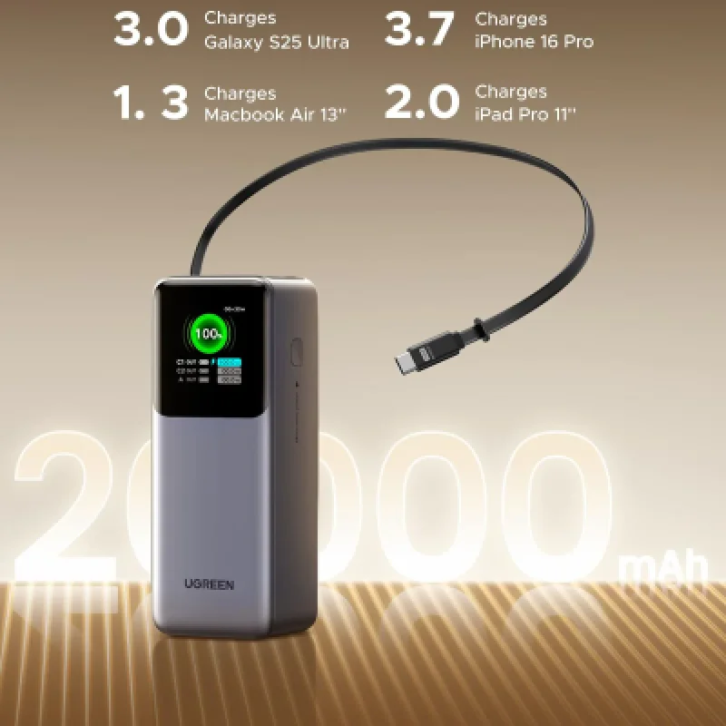 Power Bank Ugreen Nexode 20000mAh 165W USB-C Retráctil | Carga Rápida⚡